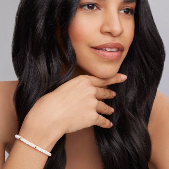 White Caviar Five Gold Station Ceramic Bracelet | 5mm from Lagos Size M(7) - Picture 4 of 11